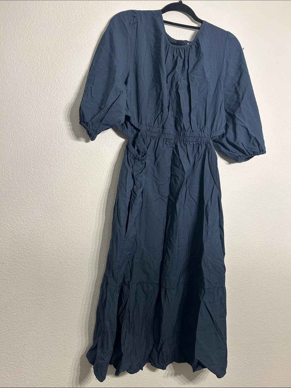 Maternity Navy Blue Puff-Sleeve Midi Dress